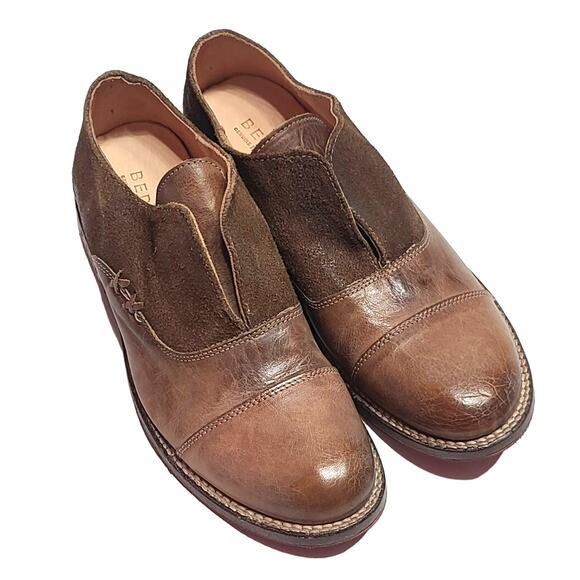 BED|STU Shoes - Bed Stu Rose Distressed Slip On Oxford Tan Rustic Mason Leather Loafers size 8